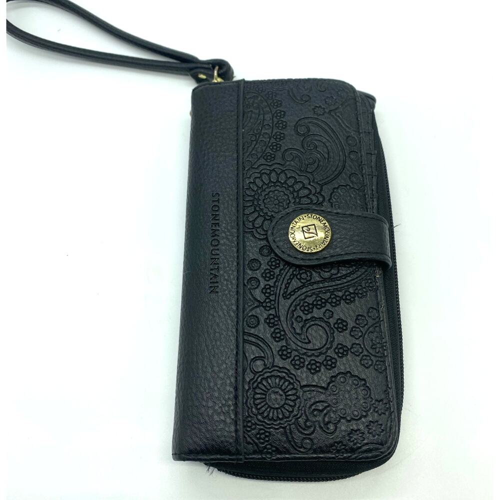 Stone Mountain Leather embossed paisley Wallet Wristlet‎